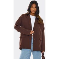 Long Sleeve Oversized Dad Blazer In Chocolate Brown, Women's Size UK Large L | EGO (UK)