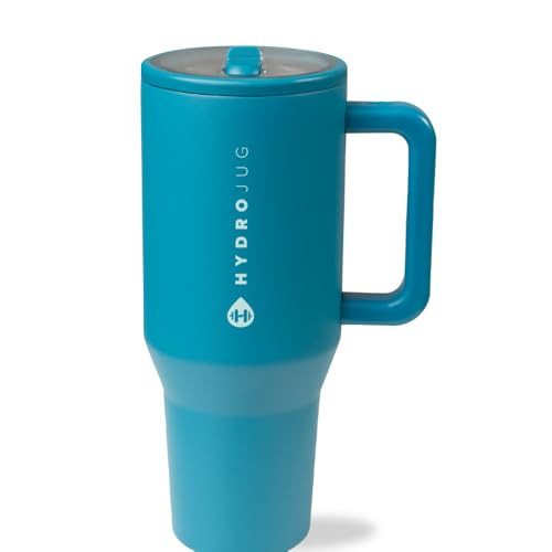 HydroJug Traveler - 32 oz Water Bottle with Handle & Flip Straw - Fits in Cup Holder, Leak Resistant Tumbler-Reusable Insulated Stainless Steel & Rubber Base - Gifts for Women & Men, Glacier | Amazon (US)