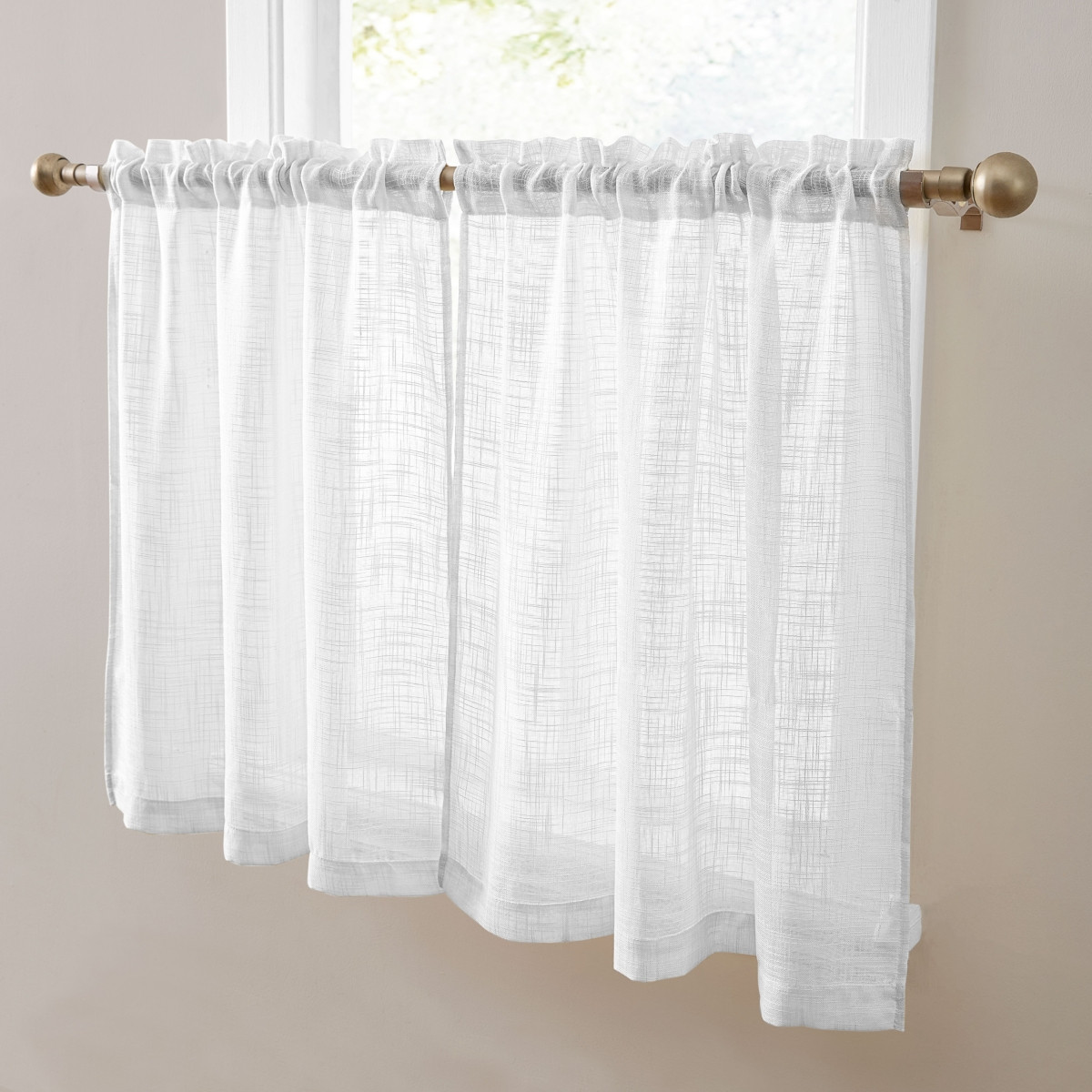 Hlc.me Linda Faux Linen Textured Semi Sheer Privacy Light Filtering Transparent Rod Pocket Short Thick Cafe Curtain Tiers for Small Windows, Kitchen & | Macy's