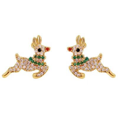 Christmas Reindeer Earrings Womens Flying Deer 14KT Gold Plated Stud CZ Ginger Lyne Collection | Target