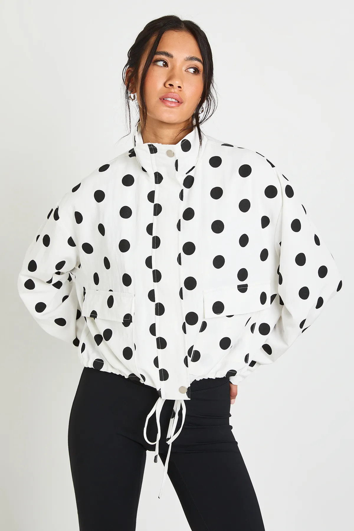 White Polka Dot Funnel Neck Jacket | Boohoo | Boohoo.com (UK & IE)