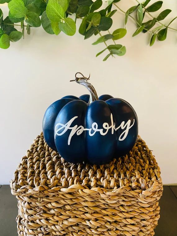 Medium Midnight Blue Pumpkin Personalized with Hand Lettering | Etsy | Etsy (US)