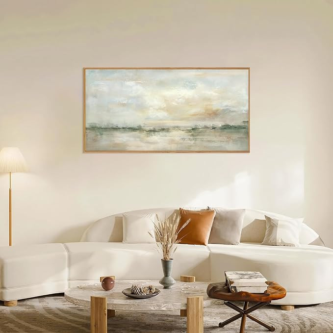 LHIUEM Large Abstract Green Gray Pastel Framed Canvas Wall Art,Neutral Landscape Wall Decor,Moder... | Amazon (US)