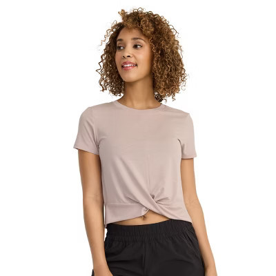 Jockey Women's EVERACTIVE Twist-Front Tee L Oatmeal Heather | Target