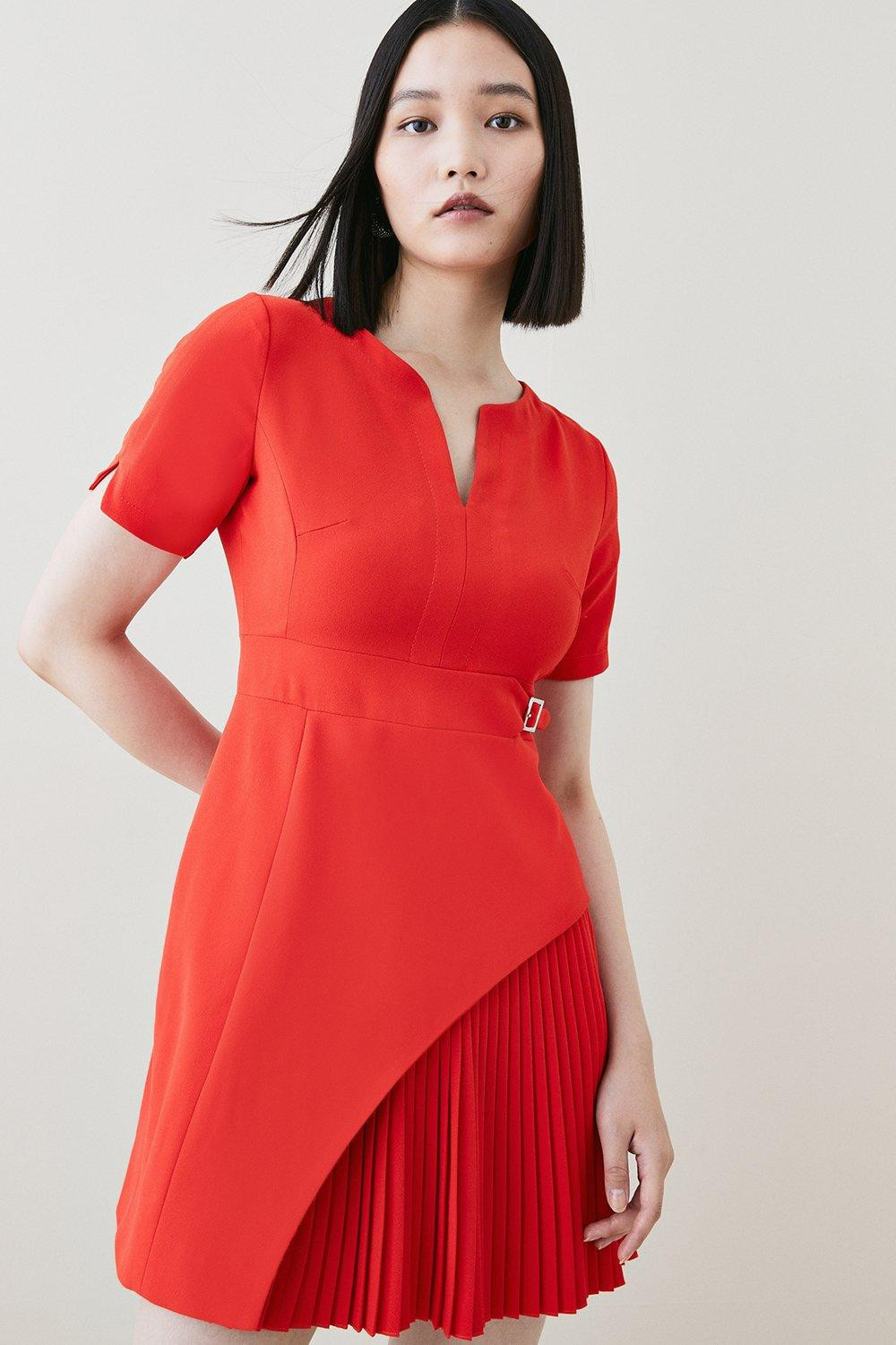 Tailored Military Pleat Short Sleeve Mini Dress | Karen Millen US