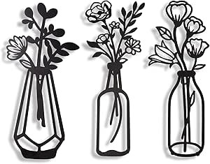 3 Pieces Metal Flowers Wall Decor Metal Wall Decor Vase Metal Flower Theme Wall Arts Natural Them... | Amazon (US)