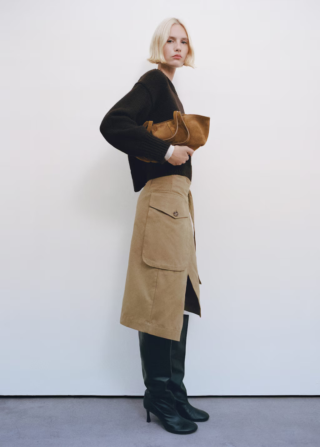 Double handle suede bag tobacco brown - Women - One size - MANGO | Mango (US/MX/AU)