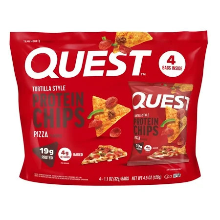 Quest Tortilla Style Protein Chips, 19g Protein, Baked, Pizza Flavor, 1.1oz Bags, 4 Count | Walmart (US)