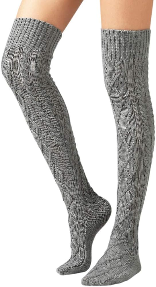 SherryDC Women's Cable Knit Thigh High Boot Socks Extra Long Winter Stockings Leg Warmers | Amazon (US)