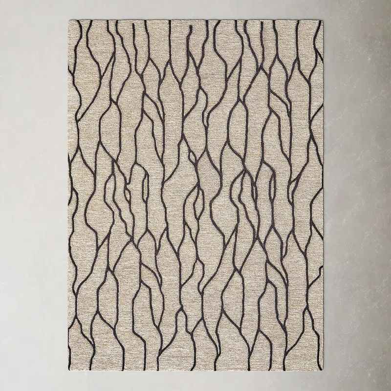 Caputo Abstract Handmade Tufted Wool/Cotton Black/Taupe Area Rug | Wayfair Professional