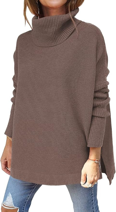 LILLUSORY Women's Turtleneck Oversized Sweaters Long Batwing Sleeve Spilt Hem Tunic Pullover Knit... | Amazon (US)