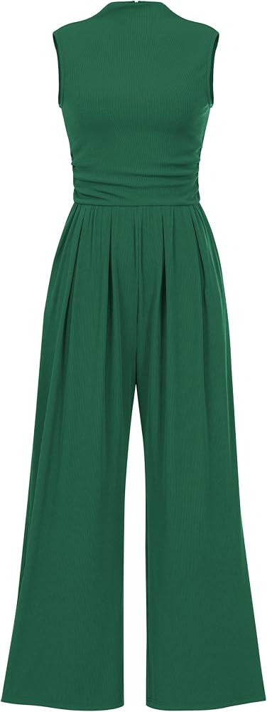 PRETTYGARDEN Womens Summer Jumpsuits Dressy Casual One Piece Outfits Sleeveless Mock Neck Wide Le... | Amazon (US)