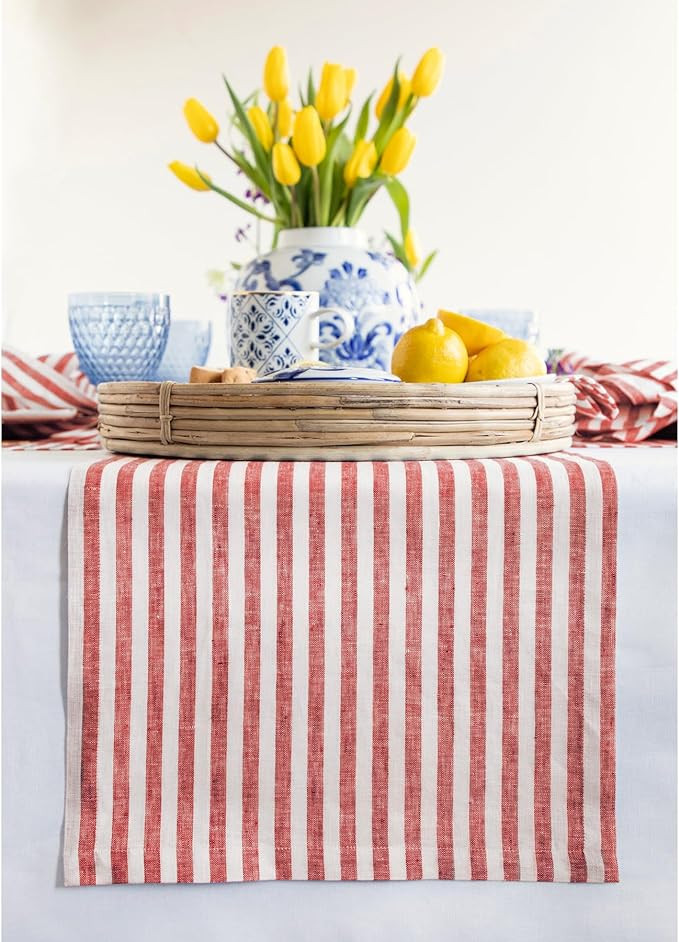 Solino Home Table Runner 36 Inches - Amalfi Stripe 100% Pure Linen Red and White Farmhouse Table ... | Amazon (US)