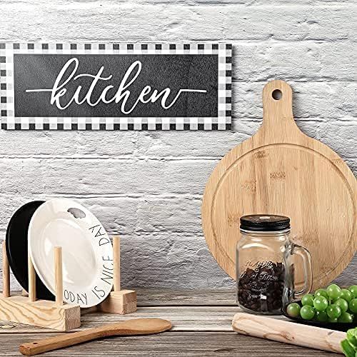 Wooden Kitchen Sign Wall Decoration Rustic Buffalo Plaid Wall Sign Black and White Kitchen Sign F... | Amazon (US)