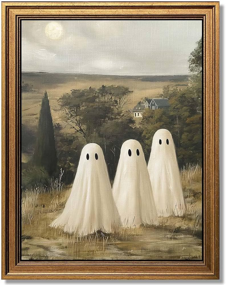 Glod Framed Vintage Landscape Wall Art, Cute Ghost Wall Decor, Aesthetic Halloween Decor Wall Art... | Amazon (US)