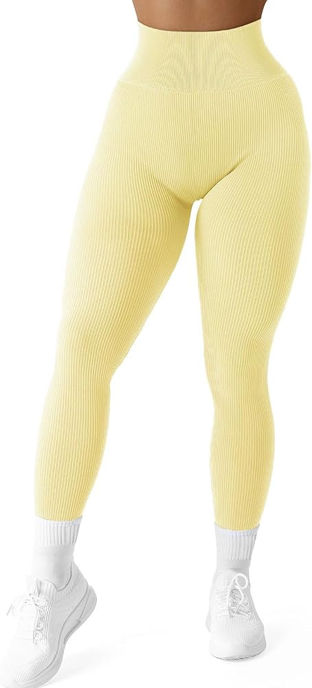 SUUKSESS Women Ribbed Seamless Leggings High Waisted Workout Gym Yoga Pants | Amazon (US)