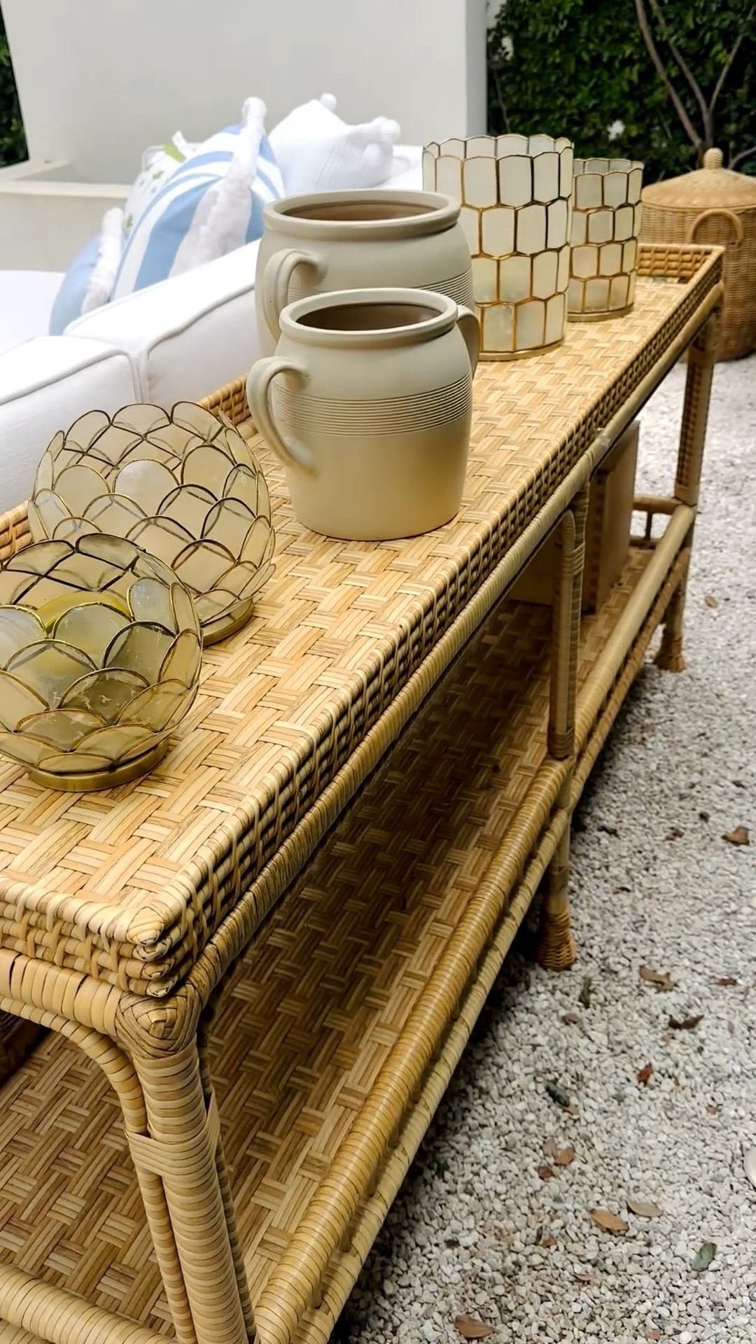 Love how a rattan modular sofa instantly brings that relaxed coastal entertaining feel outdoors. The matching rattan console works beautifully as a styling piece for candles, florals, drinks, or summer bites — almost like an outdoor bar cart moment that makes entertaining feel effortless and elevated.  

Perfect for creating a warm, layered outdoor lounge for summer gatherings.  

Final hours — up to 30% off outdoor at Serena & Lily.  

#rattanfurniture #modularsofa #outdoorbarcart #outdoorconsole #coastalliving #serenalily #outdoorentertaining #patiodesign #outdoorlounge #summerhosting #resortvibes #outdoorstyling

#LTKdayinmylife #LTKHome #LTKSaleAlert