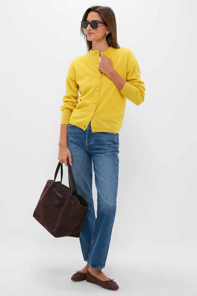 Chartreuse Cashmere Covered Button Quinn Cardigan | Tuckernuck (US)
