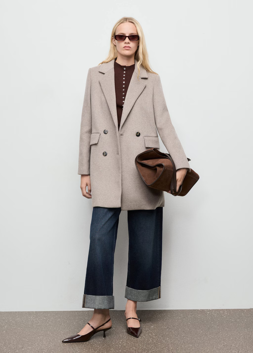 Double-breasted wool coat medium brown - Woman - 2XL - MANGO | Mango (US/MX/AU)