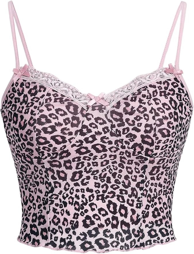 SOLY HUX Women's Y2k Lace Trim Leopard Print Camisole Tops Sleeveless Spaghetti Strap Cheetah Cro... | Amazon (US)