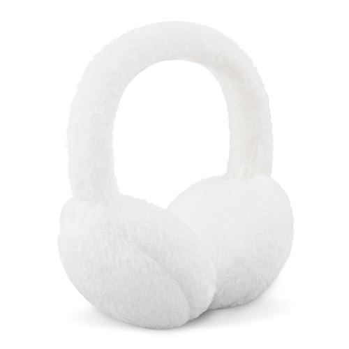 YATANAM Women Ear Muffs Winter Girls White Earmuffs Fuzzy Kids Black Ear Muff Cute Fluffy Ear Warmers Foldable Ear Covers Boy (White) | Amazon (US)