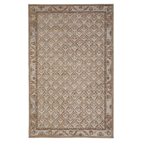 Gaia Brown Wool Floral Lattice Patterned Hand Knotted Rug - 5'x8' | Kathy Kuo Home
