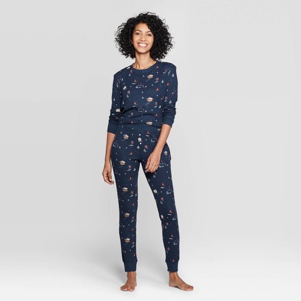Women's Ski Print Thermal Sleep Pajama Set - Stars Above™ Navy | Target