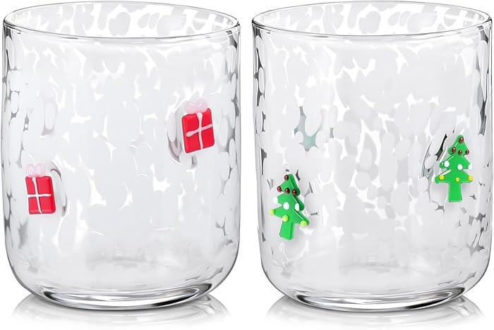 2 Pcs Christmas Icon Juice Glasses, 14 oz Cute Wine Glass Cups Christmas Tree Xmas Gift Box Old F... | Amazon (US)
