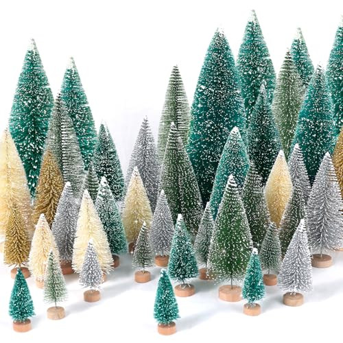 30Pcs Christmas Decorations Mini Christmas Trees, Artificial Christmas Tree Bottle Brush Trees with Wooden Base for Christmas Decor Christmas Party Home Table Craft | Amazon (US)