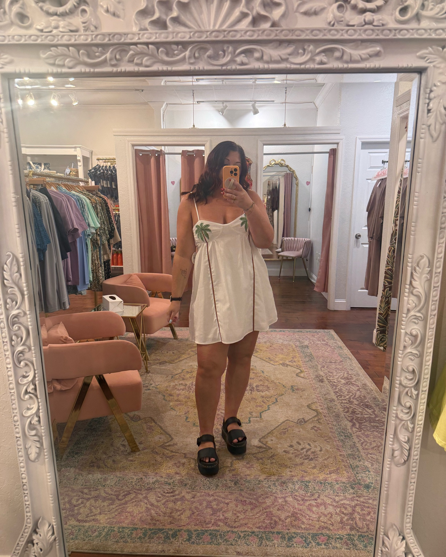 Serving tropical vacation vibes 🌴🤍 This little palm tree mini dress is the perfect throw-on-and-go summer look! Paired it with chunky sandals for the cutest casual beachy outfit ✨ 

Wearing a size large in the dress.

#LTKTravel #LTKMidsize #LTKootd