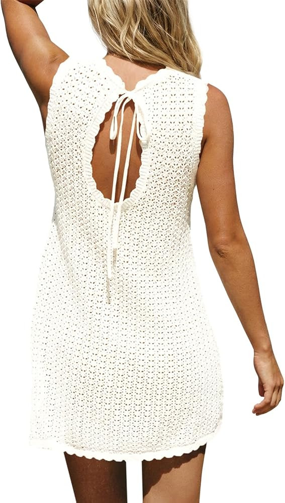 Fisoew Womens Swimsuit Coverup Crochet Sleeveless Bathing Suit Cover Up Swimwear 2026 Summer Beac... | Amazon (US)
