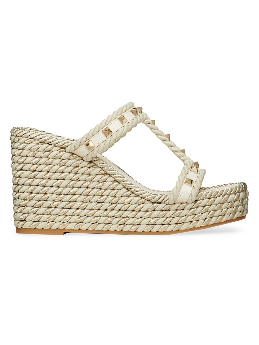 Women's Rockstud Wedges In Calfskin - Light Ivory - Size 7 | Saks Fifth Avenue