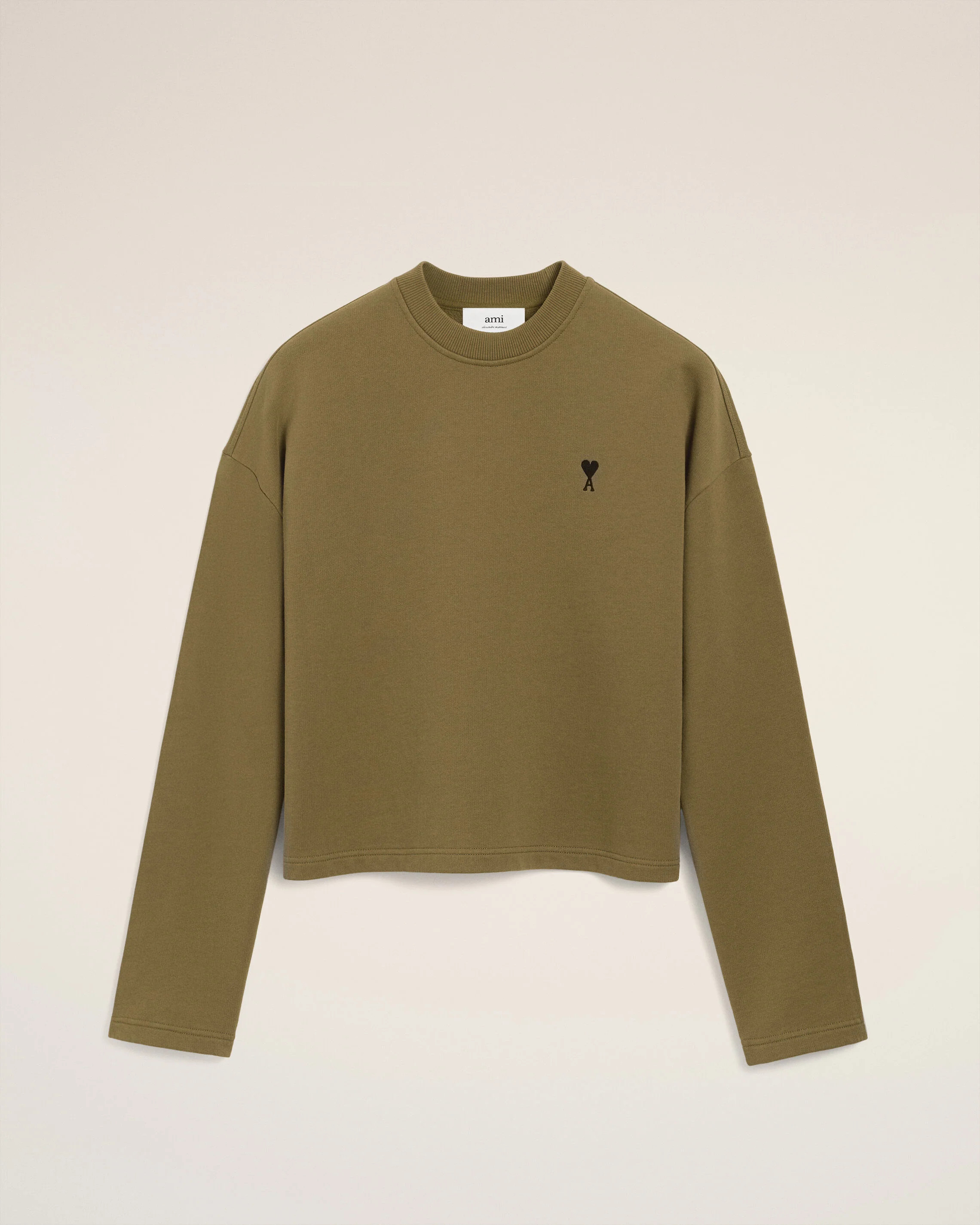 BRONZE Green Cotton Contrasted Ami De Coeur Sweatshirt | AMI PARIS | AMI Paris FR