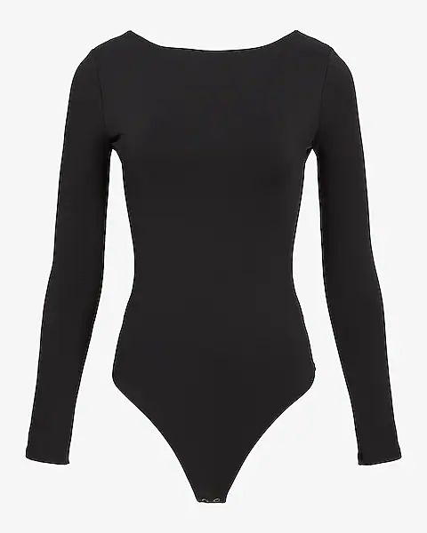 Body Contour Matte Long Sleeve Scoop Back Thong Bodysuit | Express