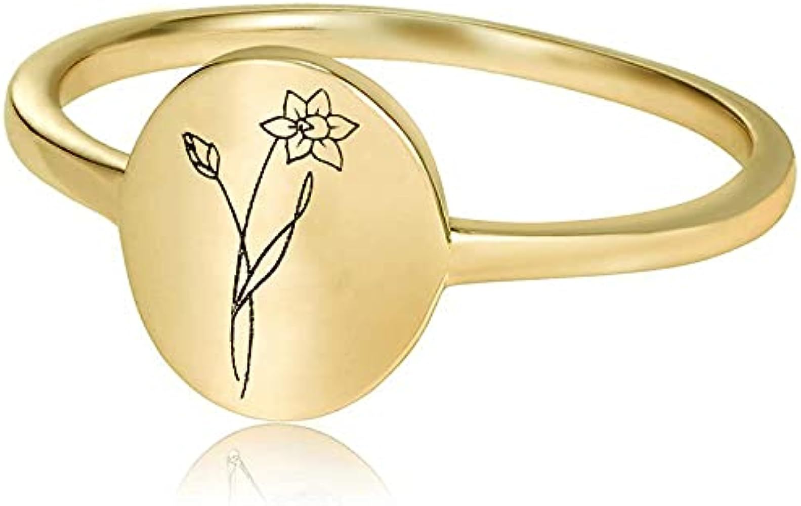 RMREWY Birth Month Flower Signet Ring 925 Sterling Silver Dainty Disc Engrave Name Ring Personali... | Amazon (US)