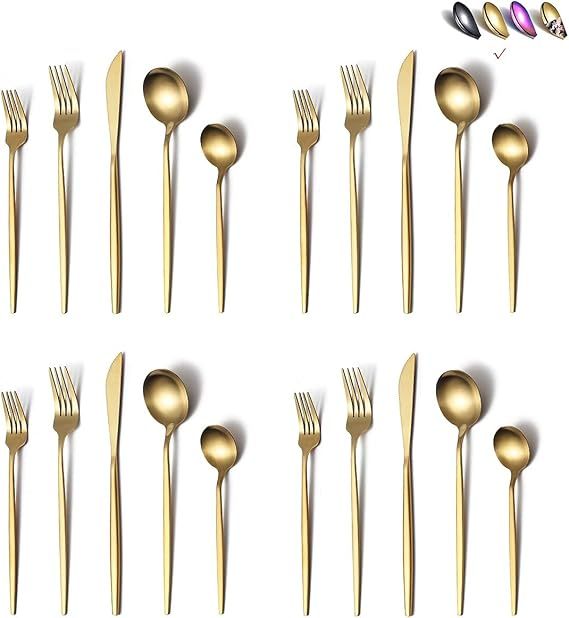 Matte Gold Silverware Set 40 Pieces, Stainless Steel Golden Flatware Set, Titanium Plating Cutler... | Amazon (US)