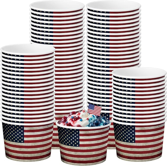 50 Pack Vintage American Flag Patriotic Ice Cream Cups 9 oz 4th of July Disposable Dessert Bowls ... | Amazon (US)