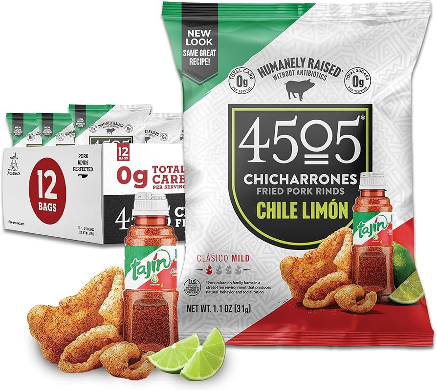 4505 Tajin Seasoned Chicharrones, Fried Pork Rinds - Chile Limon Mild Flavored Pork Skins - Low C... | Amazon (US)