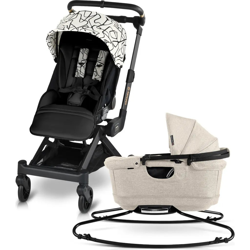 orbit baby® M+ Stroll & Lounge Bassinet & Stroller Travel System in Squig/Black L/Flax at Nordstrom | Nordstrom