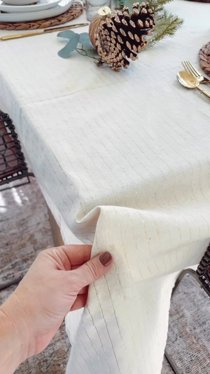 I love this holiday tablecloth. Cream color with gold stripes. Linking some similar ones here. 

#LTKHoliday #LTKVideo #LTKHome
