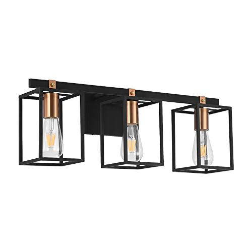 Modern Industrial Bathroom Vanity Light Fixtures 3 Lights Liwuu Black and Antique Brass Gold Meta... | Amazon (US)