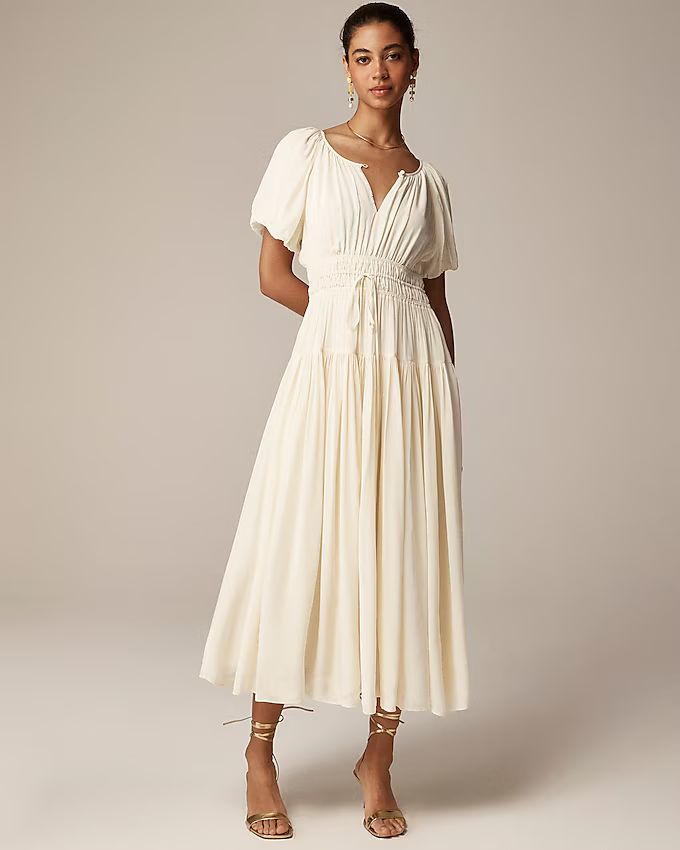 Elena puff-sleeve dress in crepe de chine | J. Crew US