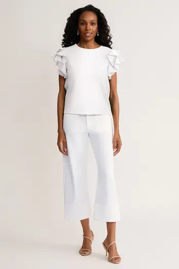 Family Savvy Flutter Sleeve Mixed-Media Top | Nordstrom