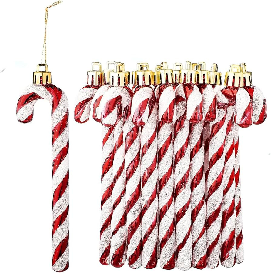 12Pcs Glitter Candy Cane Christmas Tree Decorations Christmas Plastic Candy Cane Christmas Tree H... | Amazon (US)