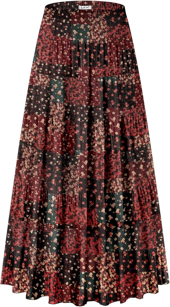 Women's Maxi Skirt with Pockets High Waisted Casual A-Line Pleated Long Skirts | Amazon (US)