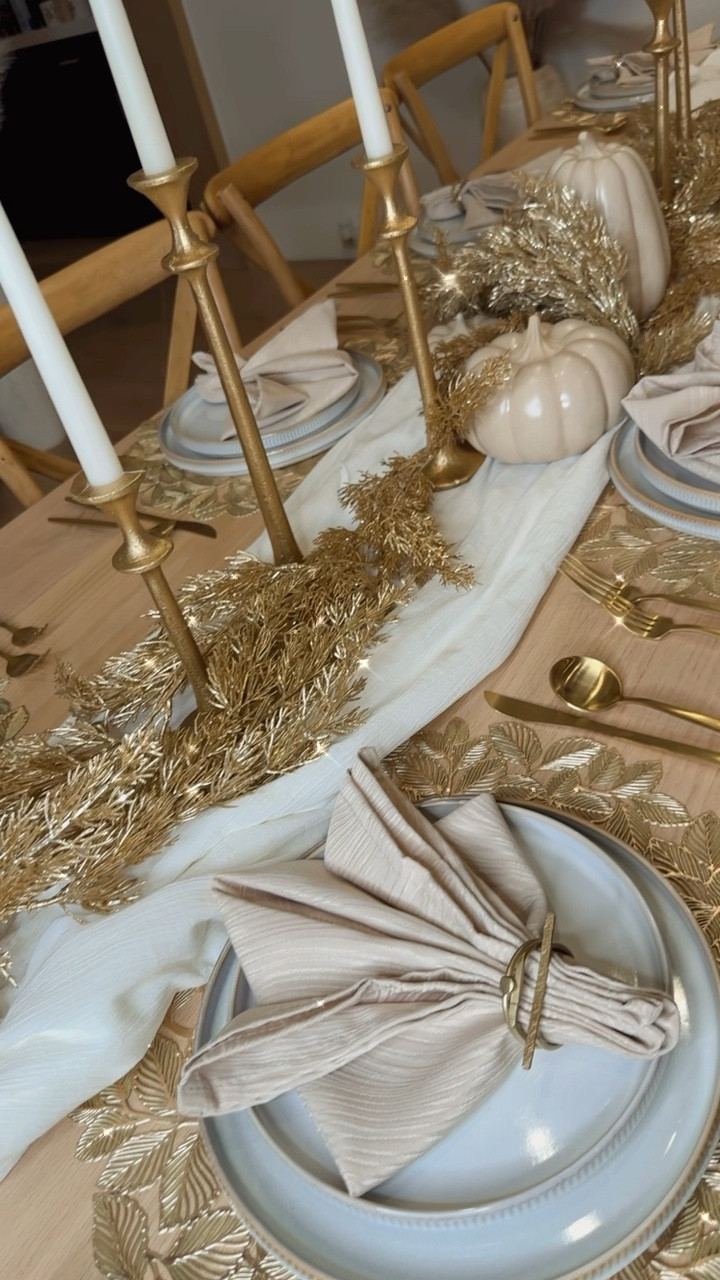 Thanksgiving table set. We did without floral since we have some people who are allergic! 