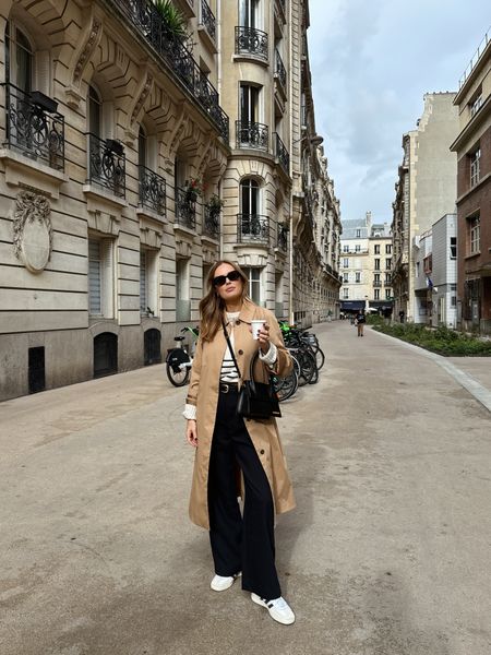 Trench coat and trousers outfit in Paris 