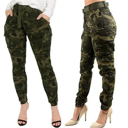 MPWEGNP Women Camouflage Cargo High Jogger Pants with Matching Waist Slim Leg Pocket Pants Green XXL | Walmart (US)