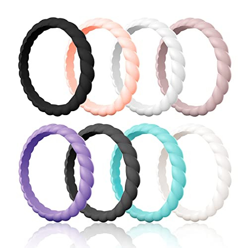 Egnaro Silicone Wedding Ring for Women,Seamless Thin and Stackble Braided Rubber Wedding Bands,No-Toxic,Skin Safe | Amazon (US)