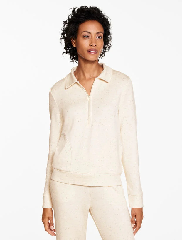 AirKnit Stretch Nep Johnny Collar Half-Zip Pullover | Talbots